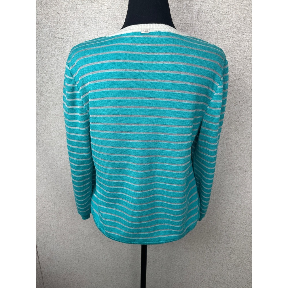 St. John Teal Tropical Palm Print Santana Knit Pullover Sweater Cashmere Blend M - Picture 5 of 9
